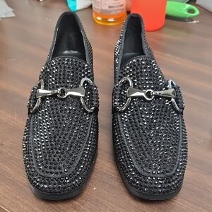 Bibi Lou Size 39 Black Astracan Rhinestone Studded Loafers